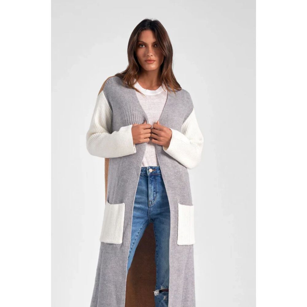Elan Swimwear Kitson Cardigan Grey Color Block Size L